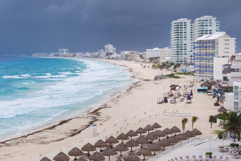 Cancun Beach Panorama View in Bad Weather Stock Photo Image of