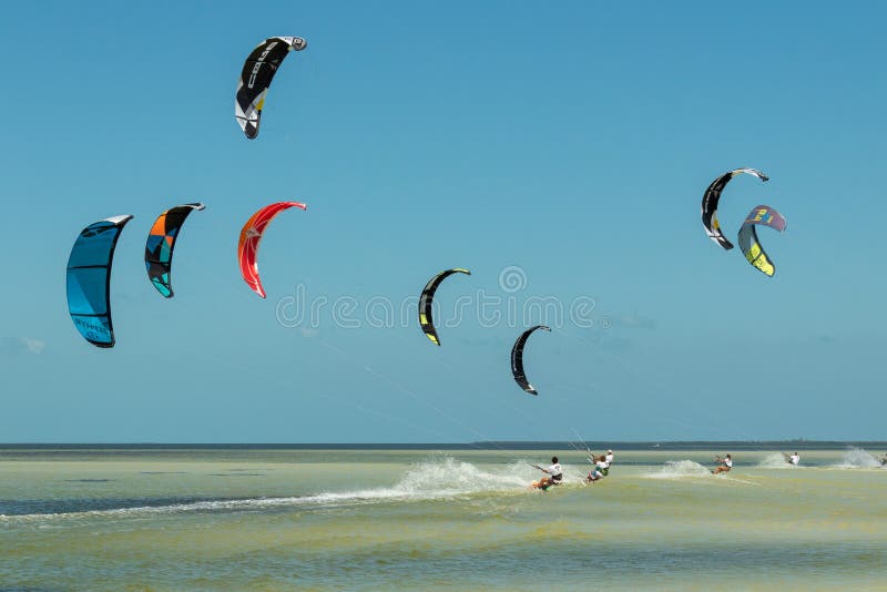 CANCUN, MEXICO - 02/18/2018: Adrenalin Kitesurf. Adventure sport stock images CANCUN, MEXICO - 02/18/2018: Adrenalin Kitesurf. Adventure sport stock images