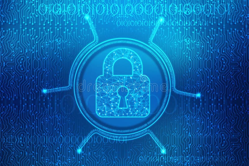 Candado cerrado en fondo digital, fondo cibernético de la seguridad y de la seguridad de Internet stock de ilustración Candado cerrado en fondo digital, fondo cibernético de la seguridad y de la seguridad de Internet stock de ilustración