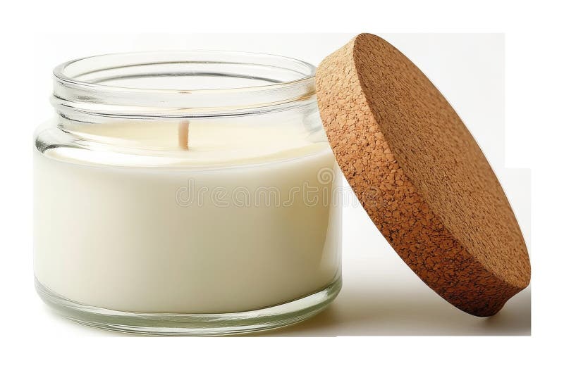Candela di vetro con coperchio di sughero e design minimalista dell'arredamento domestico fotografia stock libera da diritti