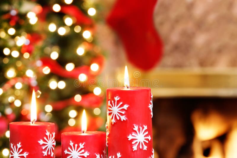 Candele di natale del fiocco di neve fotografia stock
