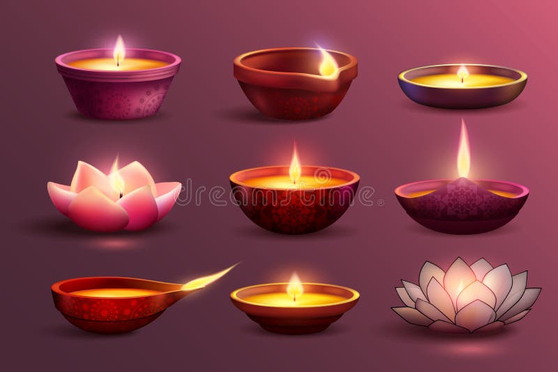 Candele festive di Diwali messe illustrazione vettoriale Candele festive di Diwali messe illustrazione vettoriale