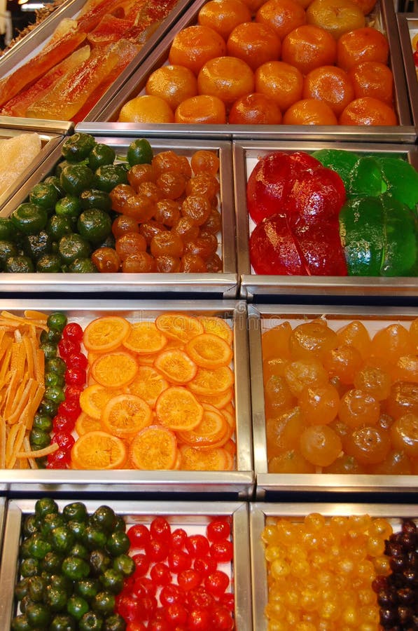 Candied / Glace Fruit Display at La Boqueria Stock Image Image of