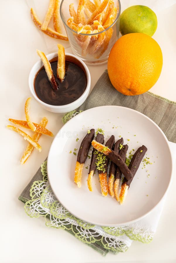 Candied orange peel in chocolate or sugar is a favorite Christmas treat for children and adults