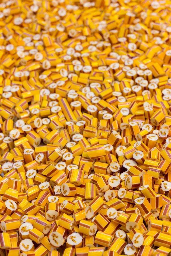 Candies in candy factory stock images