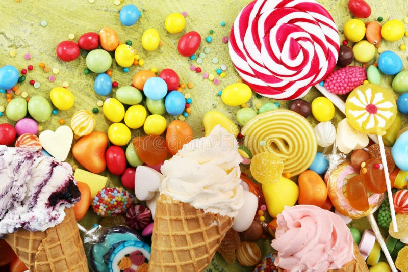 Candies with Jelly and Sugar. Colorful Array of Different Childs Sweets