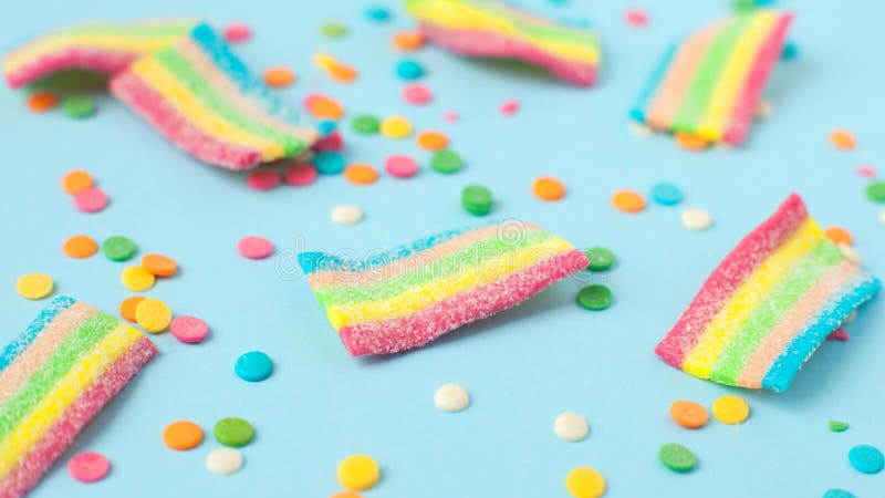 Candies with jelly and sugar pattern. colorful array of different childs sweets and treats. Bright party background. stock photography Candies with jelly and sugar pattern. colorful array of different childs sweets and treats. Bright party background. stock photography