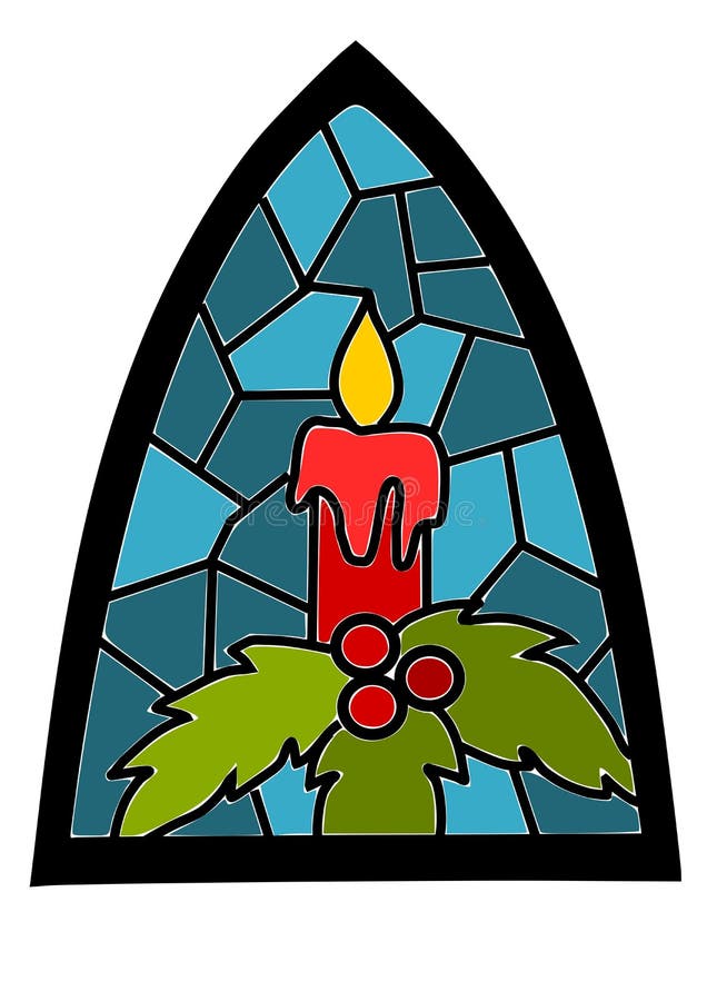 Candle on blue stained glass window