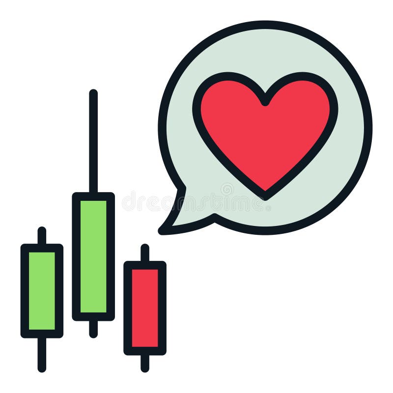 Candle Chart and Speech Bubble with Red Heart vector Finance Love colored icon or logo element stock illustration
