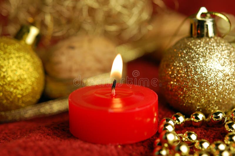 Candle and Christmas Ornaments Stock Photo Image of decor