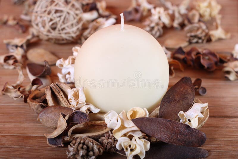 Candle And Dried Plants Picture. Image 5137199