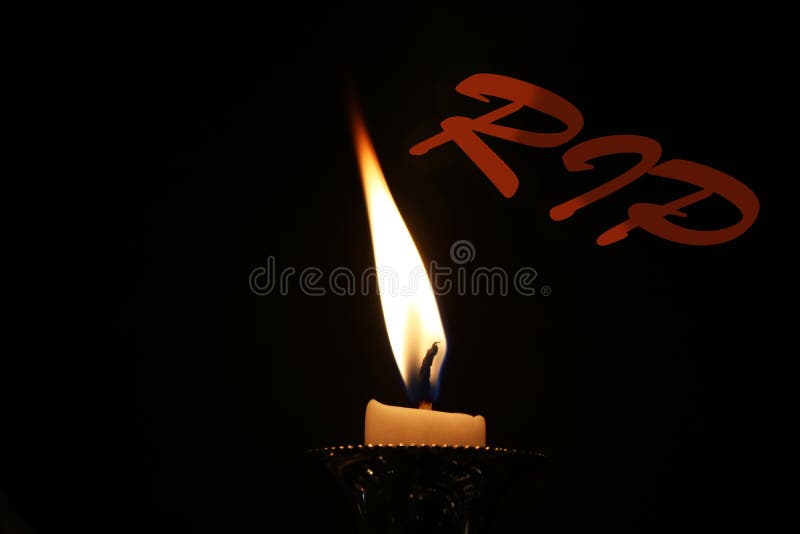 Mourning Symbol With Black Ribbon Around White Candle Light In