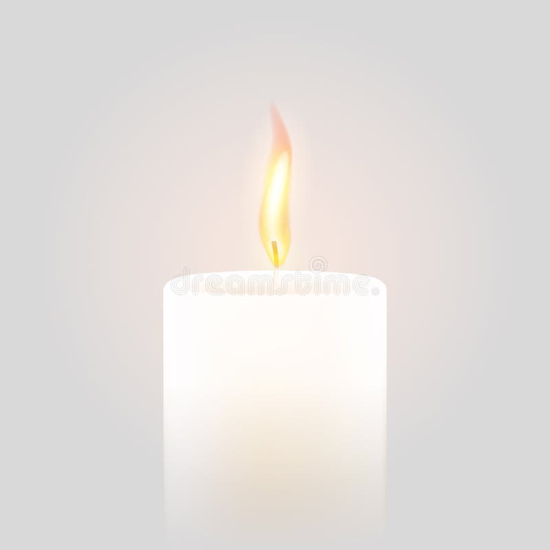 Candle flame burning 3D realistic vector white background