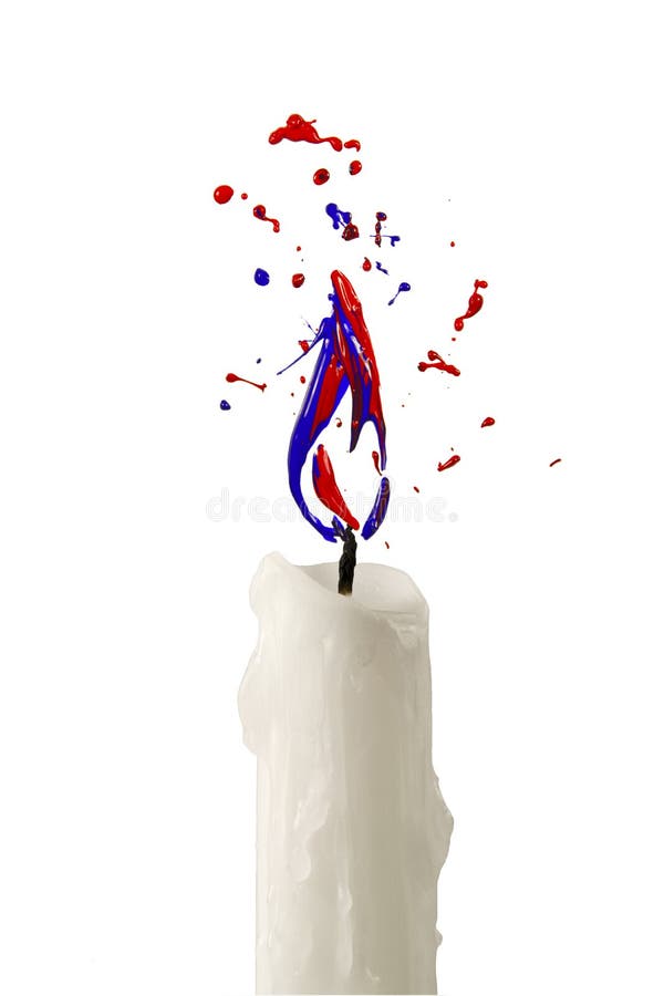 Paint Flame on the Candle and Red Yellow Blue Butterfly Flying a Stock