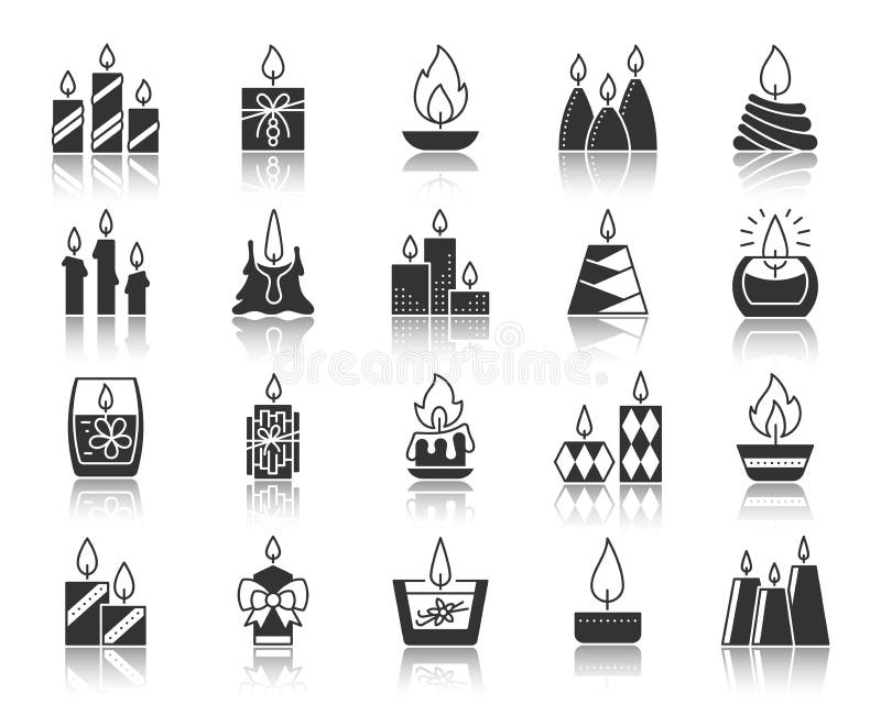 Candle Flame black silhouette icons vector set