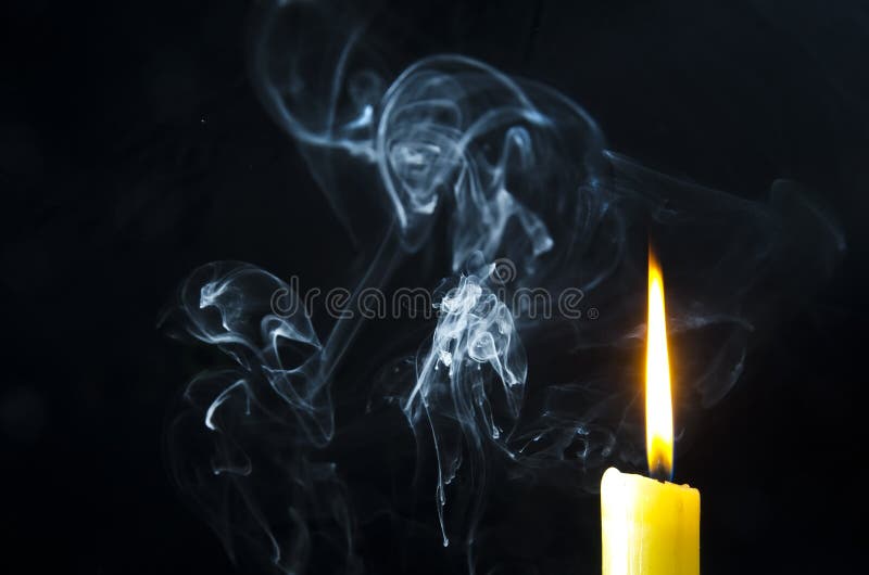 Candle, flame, smoke.