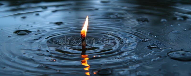 Candle flame on water surface stock images