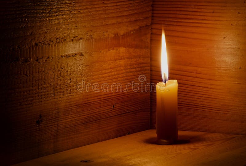 Candle, flame, wood.