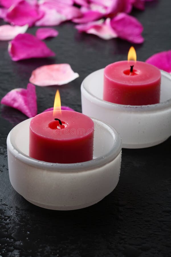Candle and Flower Petal Decoration. Stock Photo Image of purity