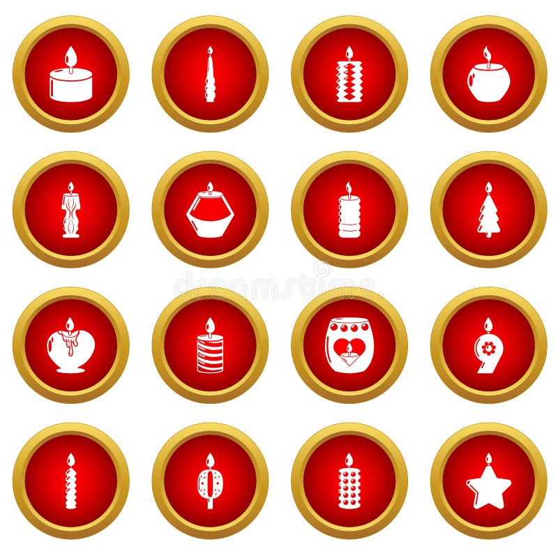 Candle forms icons set light, simple style. Candle forms icons set light. Simple illustration of 16 candle forms flame light vector icons for web