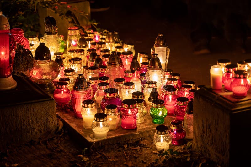 Candle Lights At Night On All Saints Day royalty free stock photos Candle Lights At Night On All Saints Day royalty free stock photos