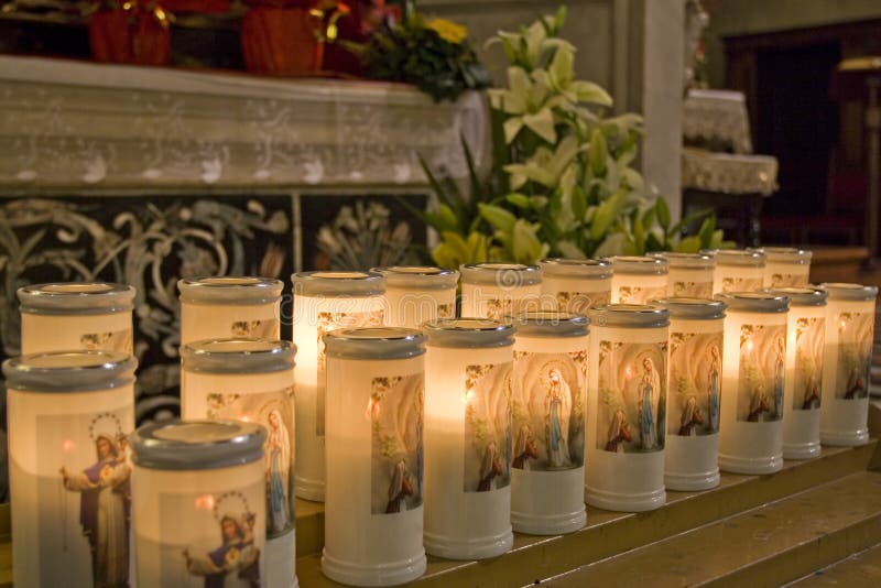 Candle light in a church stock photo. Image of church 7121880