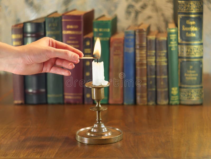 Candle lighting stock photo. Image of library, light 35454748
