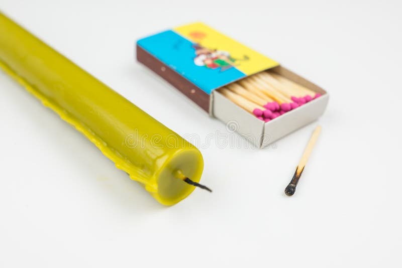 Candle with Matches on a White Background Stock Photo Image of