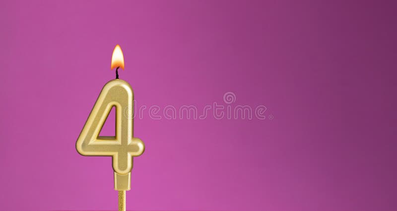 Candle number 4 in purple background - birthday card royalty free stock photos
