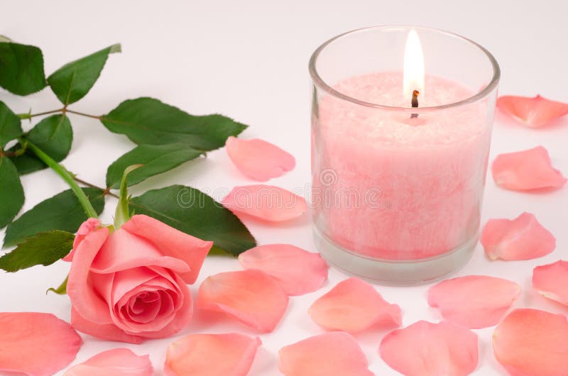 Candle and pink rose stock photo. Image of healing, relaxation 27717452