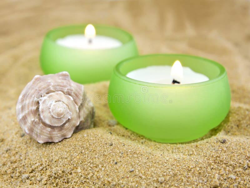 Candle and Sea Shell on Sand Stock Image Image of candle, luxury 16459737