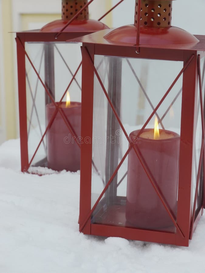 Candle snow winter stock photo. Image of decor, flame - 59569430