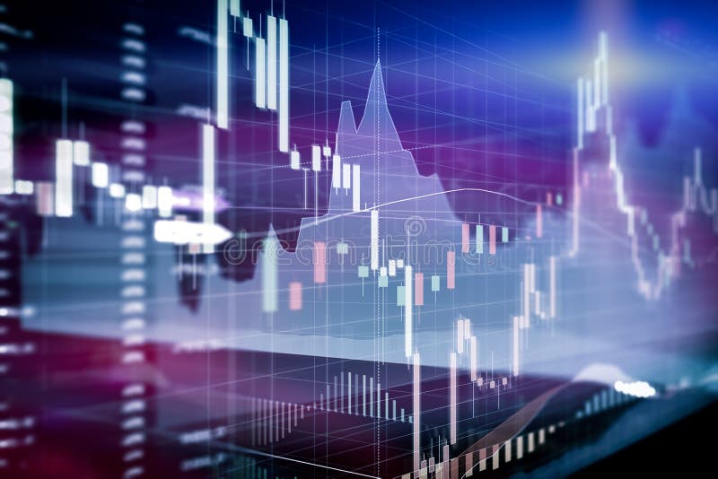 Candle stick graph and bar chart of stock market investment trad