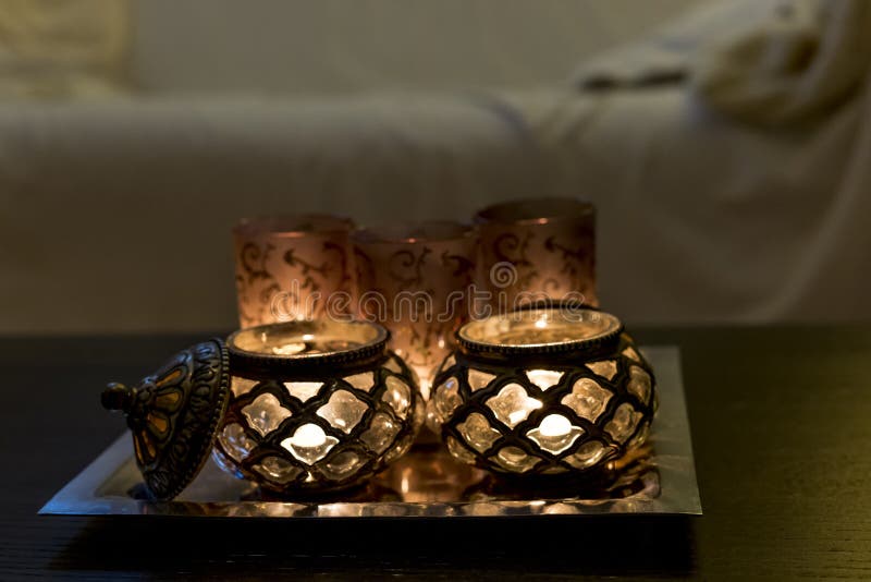Candles Arabic on Coffee Table Stock Photo Image of illuminated