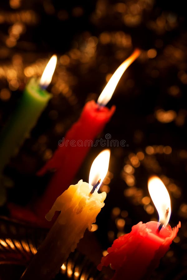 Two Burning Candles In Glass Candlesticks Stock Photo Image of