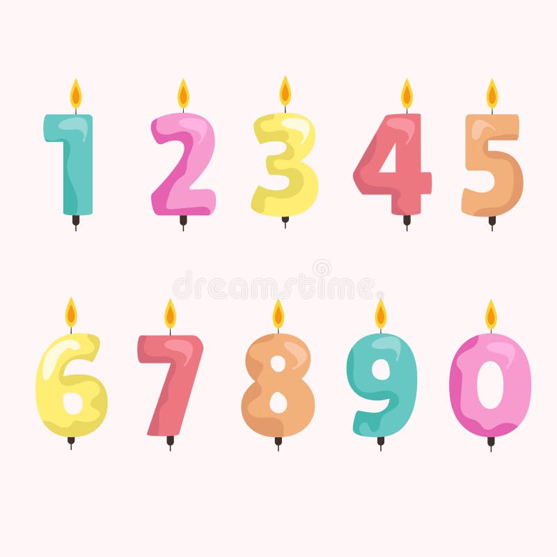 Candles for the Cake with the Number of Ages. Bright, Cartoon Candles Stock Vector