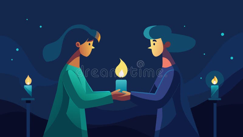The candles cast a gentle glow on their clasped hands as they shared their innermost thoughts and dreams.. Vector stock illustration