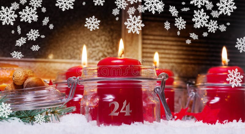 Candles on Christmas Eve stock photo. Image of four, flames - 47524918