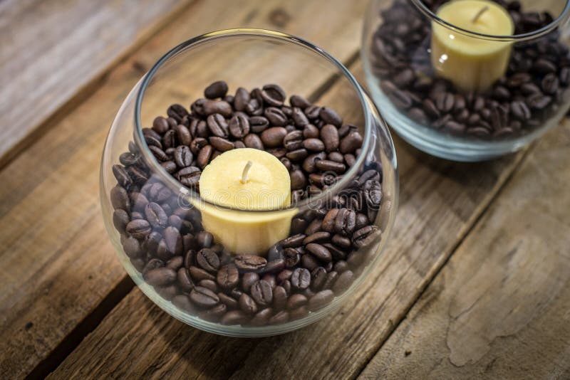 Candles in coffee beans stock photo. Image of glass, rustic 81793962
