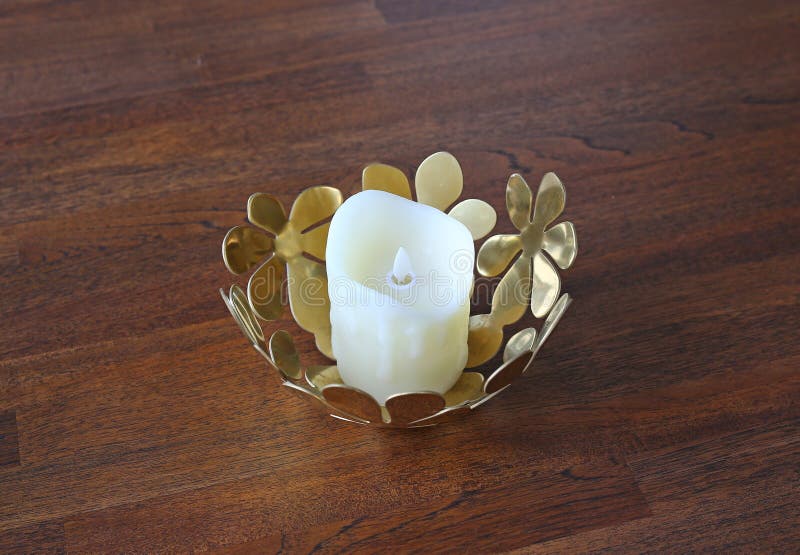Candles decorated on wood table royalty free stock photo