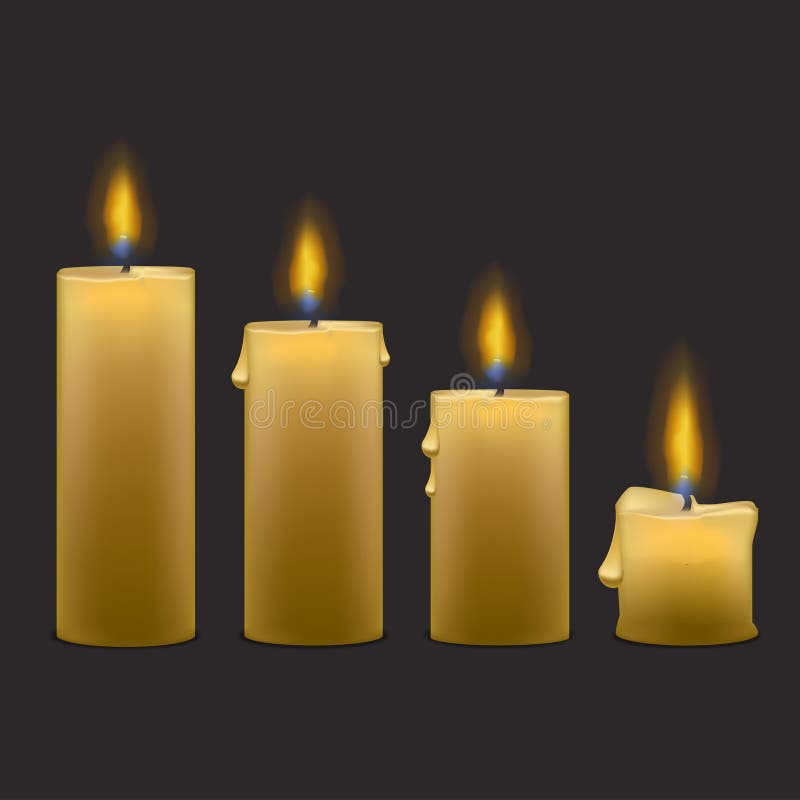 Candles with Fire Set Row. Vector Stock Vector Illustration of burn