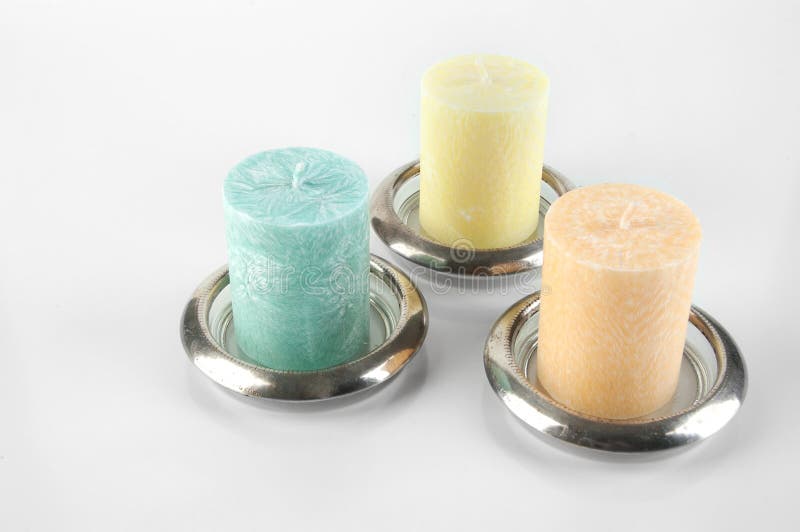 Candles in Glass Coasters on White Background Stock Image Image of