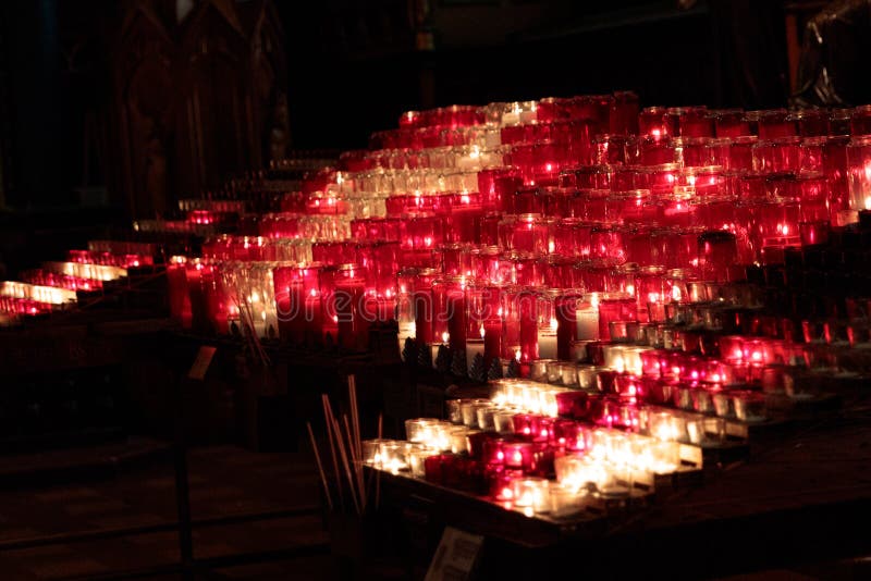 Candles in the NotreDame Basilica of Montreal Stock Photo Image of