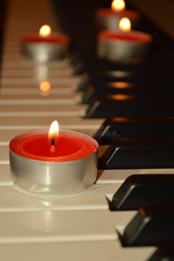 Candles are Lit on the Piano with Music Stock Photo Image of candle