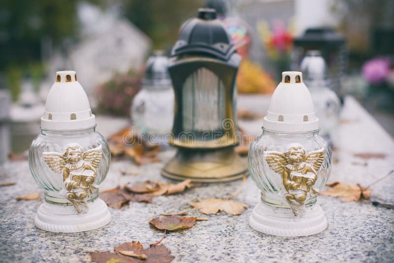 Candles on the graves. stock image. Image of religious 129775533