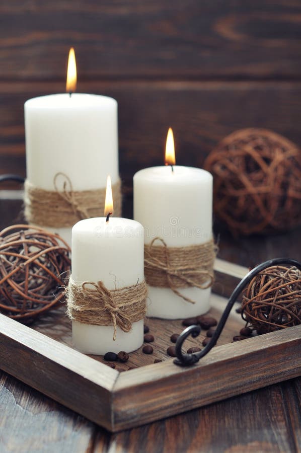 Candles on vintage tray