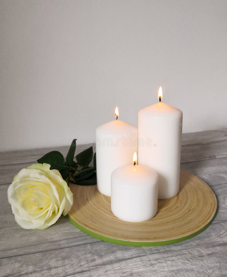 Uitreiken betalen ornament Candles and white rose stock photo. Image of flower - 186280076