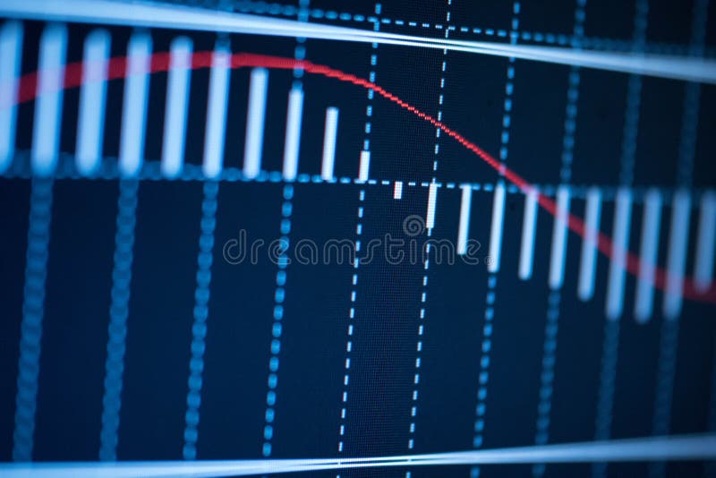 Candlestick chart showing a decreasing trend stock photo
