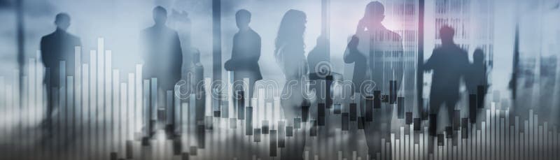 Candlestick graph office mixed media building background. Financial concept. royalty free illustration