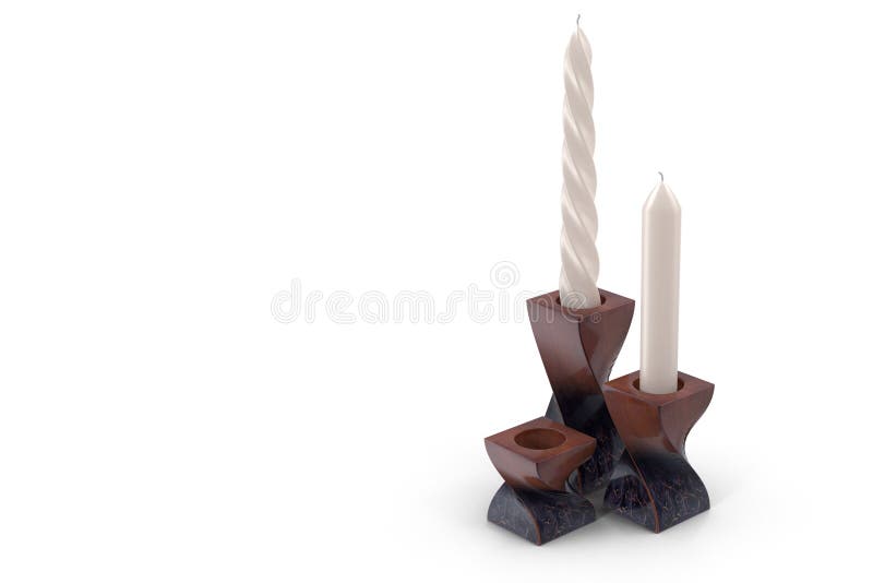 Candlesticks and candles on a white background. 3D rendering.